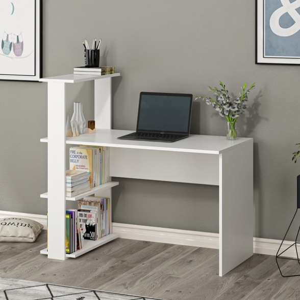 Scrivania Libreria Con Ripiani Laterali 60x120x112H Bianco Node