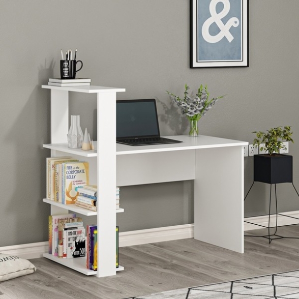 Scrivania Libreria Con Ripiani Laterali 60x120x112H Bianco Node