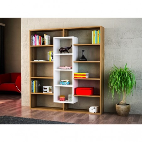 Libreria A Parete Con Mensole E Cubi 125x22x136H Rovere E Bianco Ample