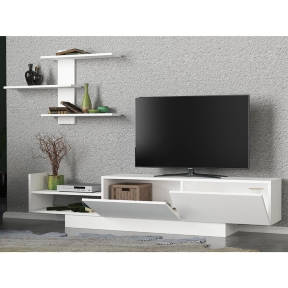 Parete Attrezzata Con Mobile TV E Mensola A Parete Bianco 180 Cm Egemen