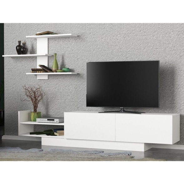 Parete Attrezzata Con Mobile TV E Mensola A Parete Bianco 180 Cm Egemen