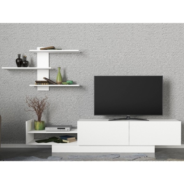 Parete Attrezzata Con Mobile TV E Mensola A Parete Bianco 180 Cm Egemen