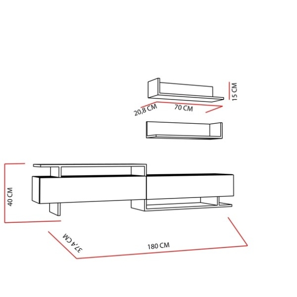 Parete Attrezzata Mobile TV E Mensole Bianco E Teak 180 Cm Ayaz