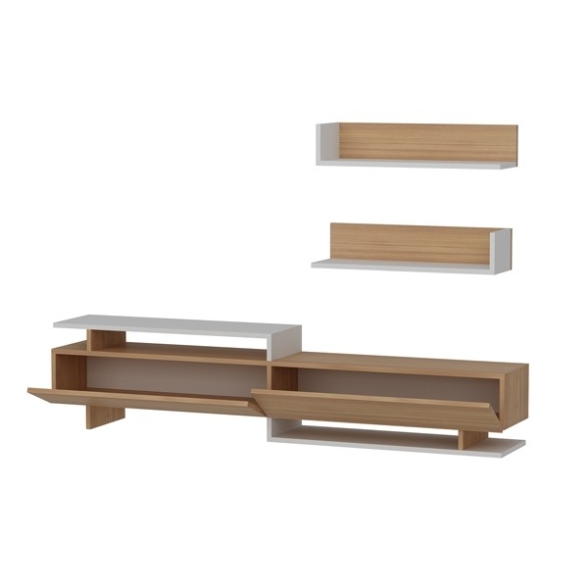 Parete Attrezzata Mobile TV E Mensole Bianco E Teak 180 Cm Ayaz