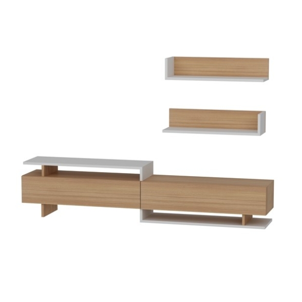 Parete Attrezzata Mobile TV E Mensole Bianco E Teak 180 Cm Ayaz