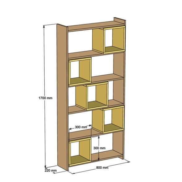 Libreria A Parete Con Mensole E Cubi 80x22x170H Rovere E Crema Box