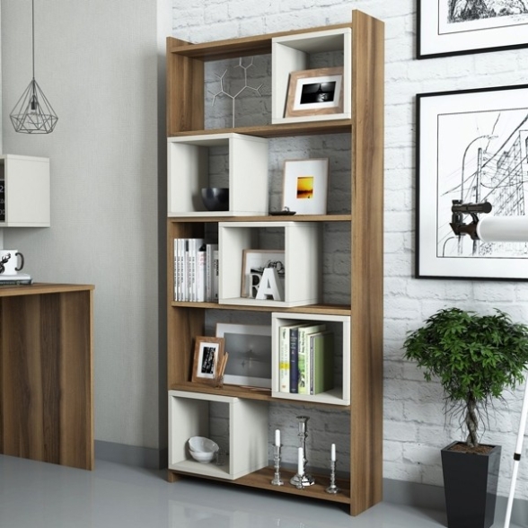Libreria A Parete Con Mensole E Cubi 80x22x170H Rovere E Crema Box