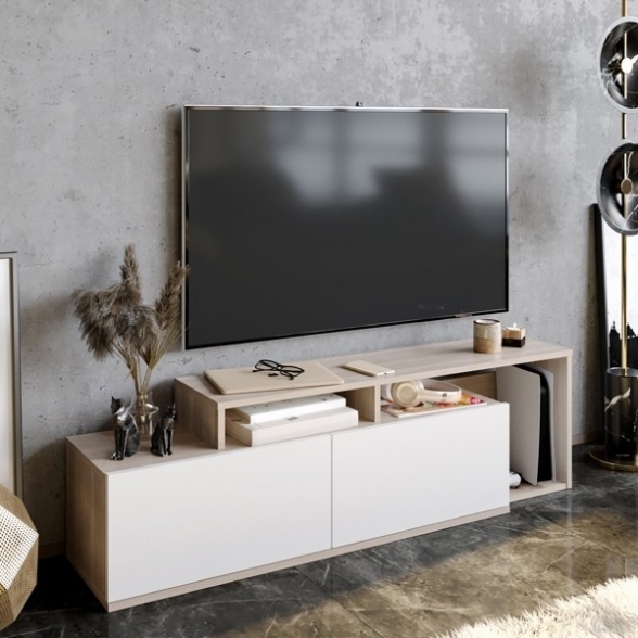 Mobile TV Da Terra 150 Cm Bianco E Cordoba Effetto Legno Nexera