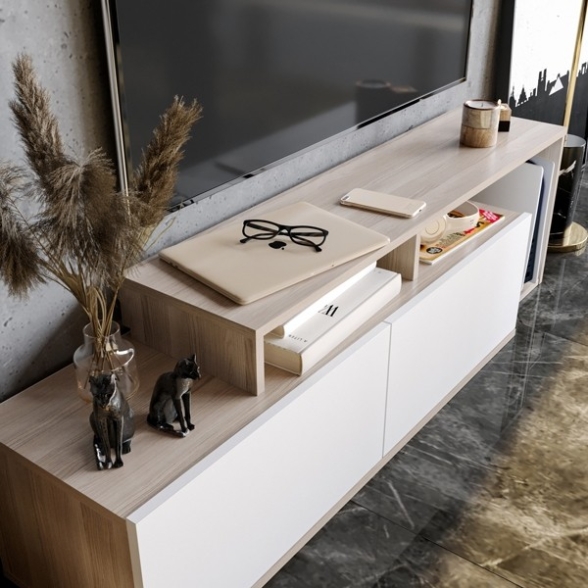 Mobile TV Da Terra 150 Cm Bianco E Cordoba Effetto Legno Nexera
