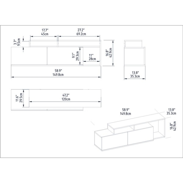 Mobile TV Da Terra 150 Cm Nero E Rovere Scuro Effetto Legno Nexera