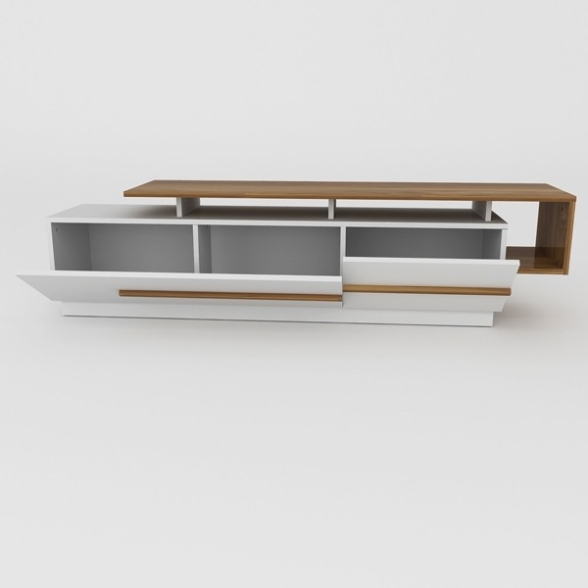 Mobile TV Da Terra 160 Cm Bianco E Rovere Effetto Legno Pia