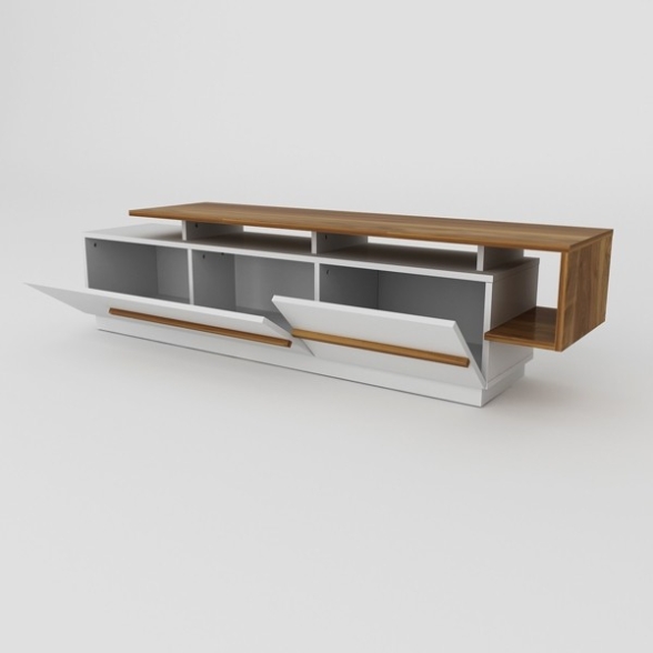 Mobile TV Da Terra 160 Cm Bianco E Rovere Effetto Legno Pia