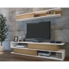 Mobile Porta TV A Parete Con Mensola Sospesa Bianco E Teak Sims