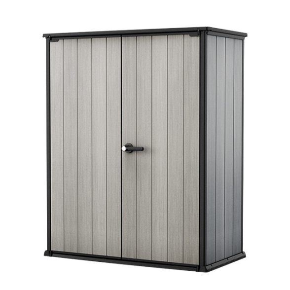 Box Porta Attrezzi Da Esterno In Resina 140x73,6x170,4H Cm High Store Grigio Effetto Legno Keter