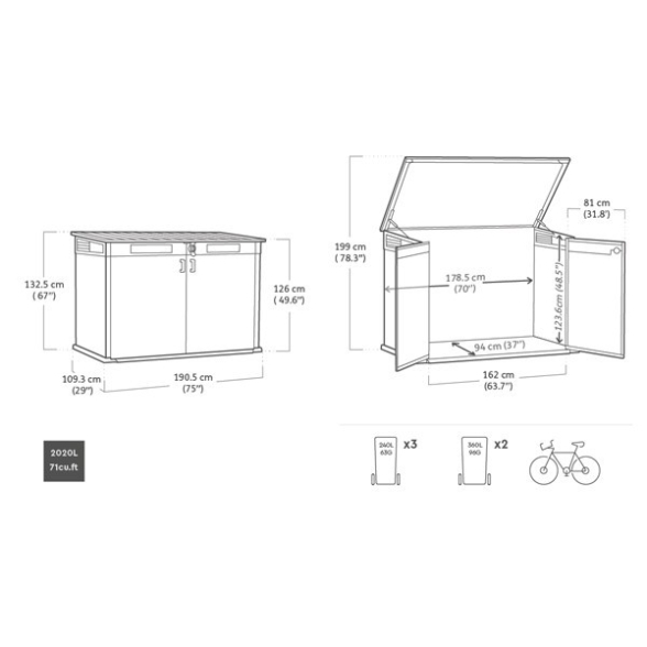 Box Porta Attrezzi Da Esterni In Resina 190,5x109,3x132,5H Grande Store Keter
