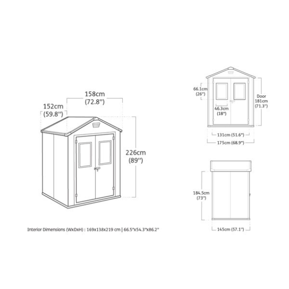 Casetta Da Giardino In Resina 185x152x226H Cm Manor 6x5 Nero Keter Finestre Frontali