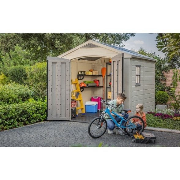 Casetta Da Giardino 256,5x255x243H Cm Factor 8x8 Beige Keter Con Mensole
