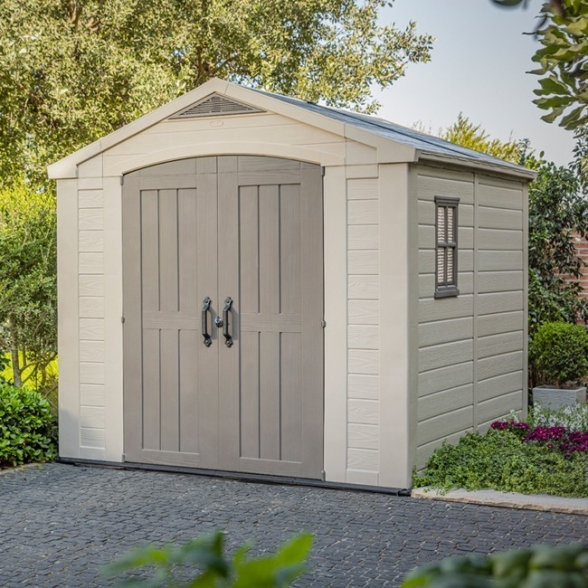 Casetta Da Giardino 256,5x255x243H Cm Factor 8x8 Beige Keter Con Mensole