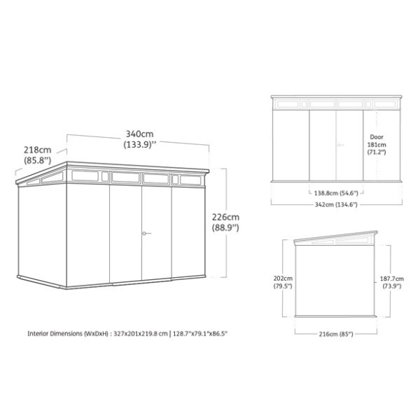 Casetta Da Giardino In Resina 342x218x226H Cm Artisan 11x7 Grigio Keter