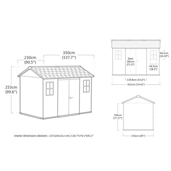 Casetta Da Giardino In Resina 350x230x254H Cm Oakland 1175SD Grigio Keter
