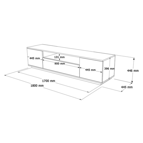 Mobile TV Da Terra 180x45x45 Bianco E Rovere Effetto Legno Frame