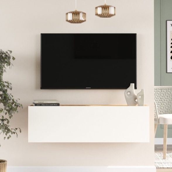 Mobile TV Sospeso 100x32x30 Bianco E Rovere Con Vano Frame