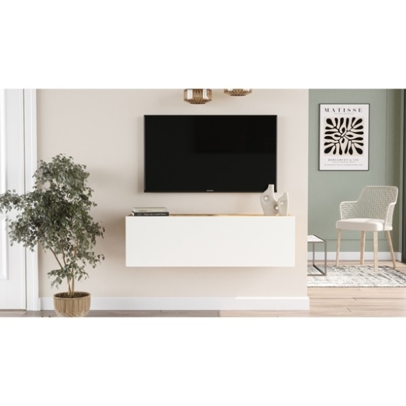 Mobile TV Sospeso 100x32x30 Bianco E Rovere Con Vano Frame