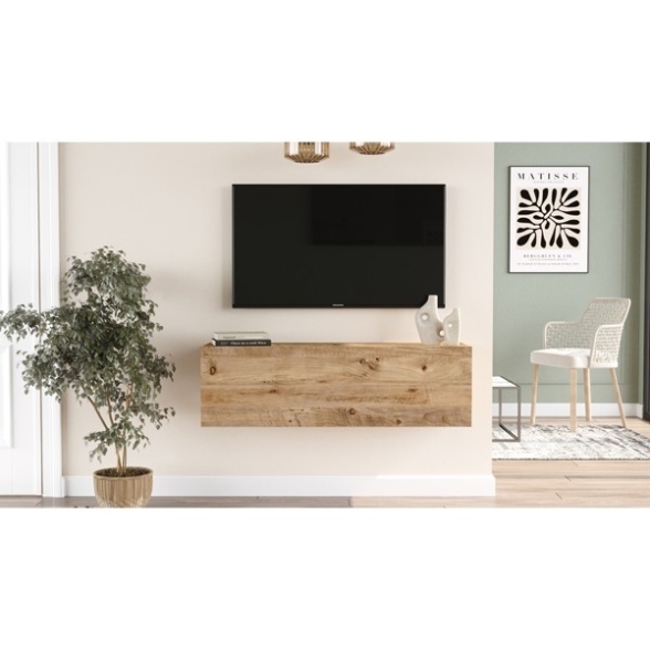 Mobile TV Sospeso 100x32x30 Rovere Effetto Legno Con Vano Frame
