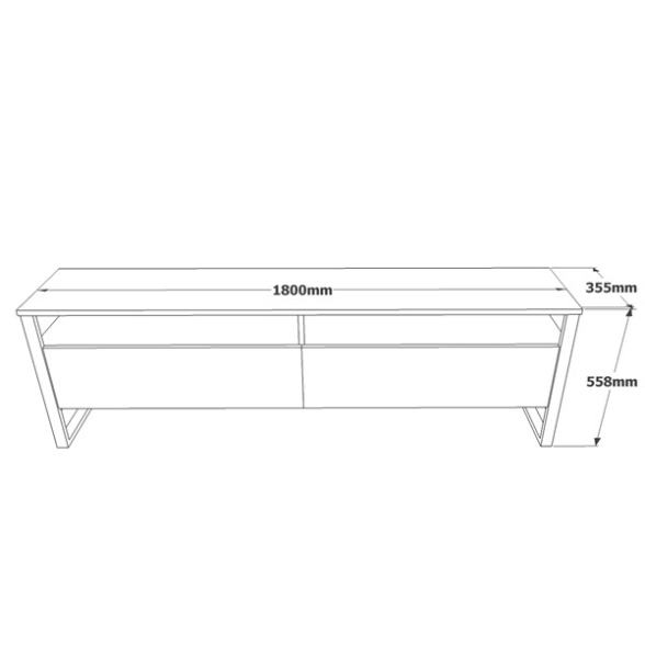Mobile TV Industrial 180x36x56 Ferro E Legno Con Vani Mild