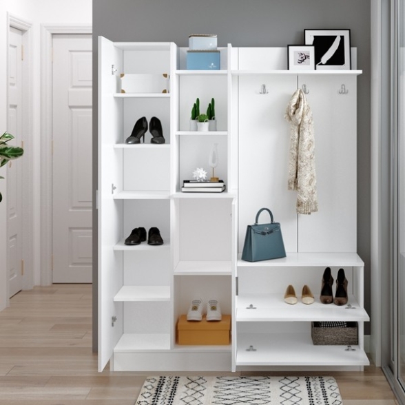 Mobile Ingresso Con Scarpiera E Specchio Bianco Wisdom