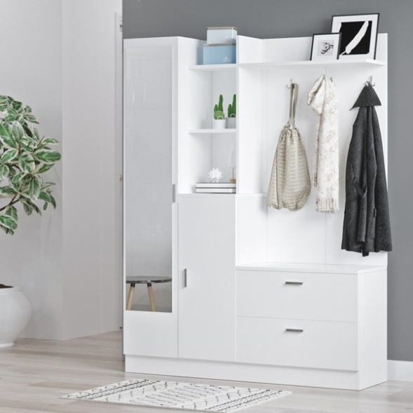 Mobile Ingresso Con Scarpiera E Specchio Bianco Wisdom