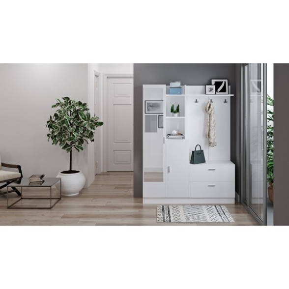 Mobile Ingresso Con Scarpiera E Specchio Bianco Wisdom