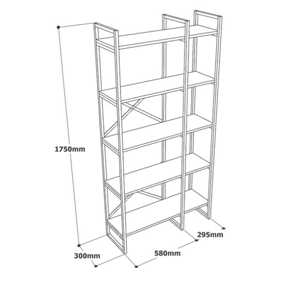 Libreria Industrial 2 Sezioni E 5 Ripiani Ferro E Legno 87x30x175 Voyage