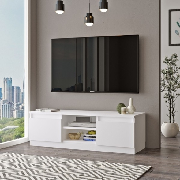 Mobile Porta TV Da Terra 120x40x37 Bianco Con Vani Portaoggetti Silva