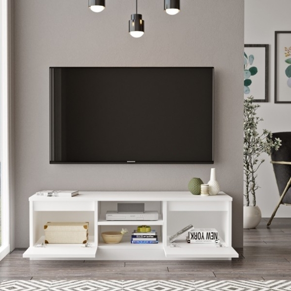 Mobile Porta TV Da Terra 120x40x37 Bianco Con Vani Portaoggetti Silva