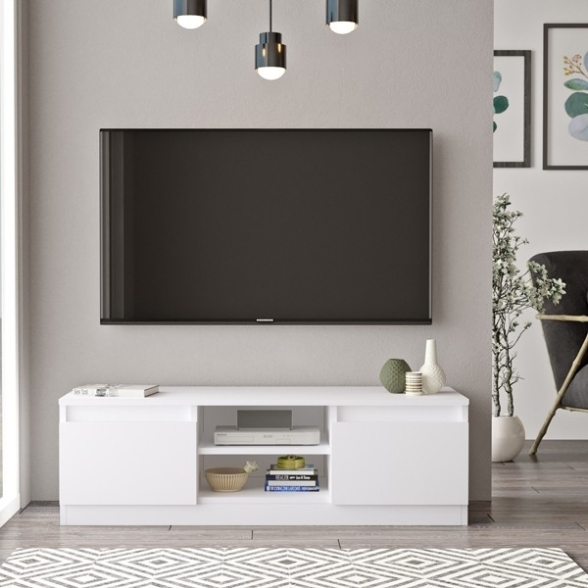 Mobile Porta TV Da Terra 120x40x37 Bianco Con Vani Portaoggetti Silva