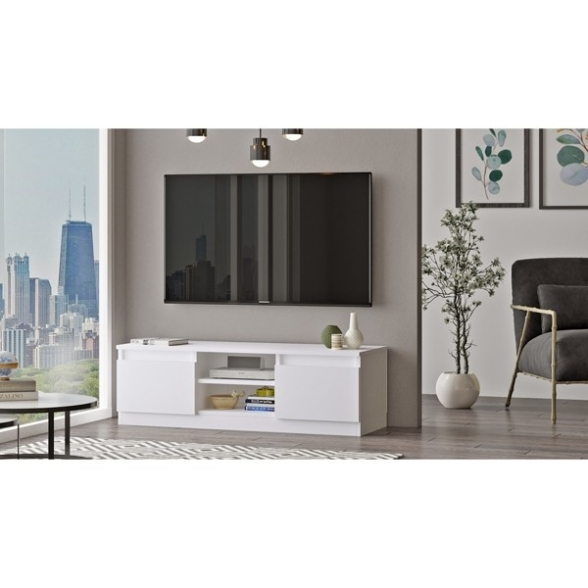 Mobile Porta TV Da Terra 120x40x37 Bianco Con Vani Portaoggetti Silva