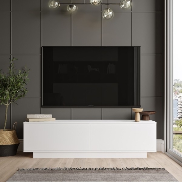 Mobile Porta TV Da Terra 140x35x38 Bianco Con Vani Salvaspazio Fonda