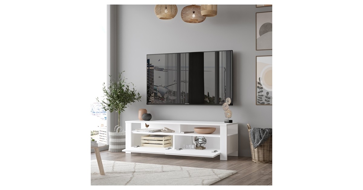 Mobile TV Da Terra POTENZA 130cm - Bianco Melaminico, Made In Italy, Doppia Anta