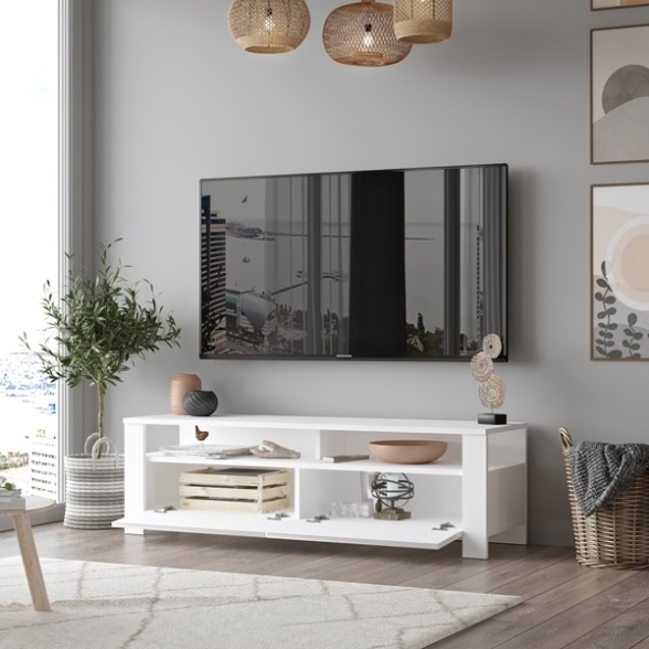 Mobile Porta TV Da Terra 140x40x42 Bianco Con Vani Portaoggetti Luca