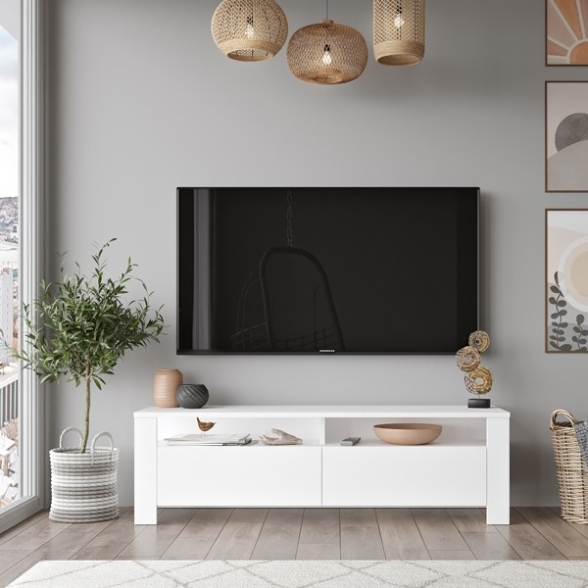 Mobile Porta TV Da Terra 140x40x42 Bianco Con Vani Portaoggetti Luca