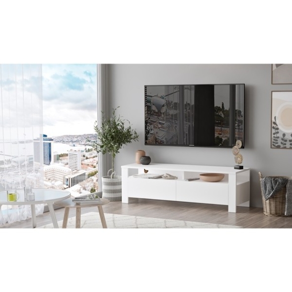 Mobile Porta TV Da Terra 140x40x42 Bianco Con Vani Portaoggetti Luca