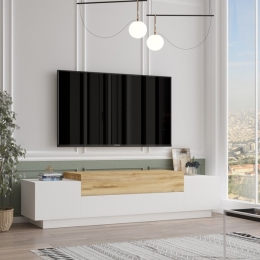 Mobile Porta TV Da Terra 160x37x38 Bianco E Rovere Con Vani Floyd