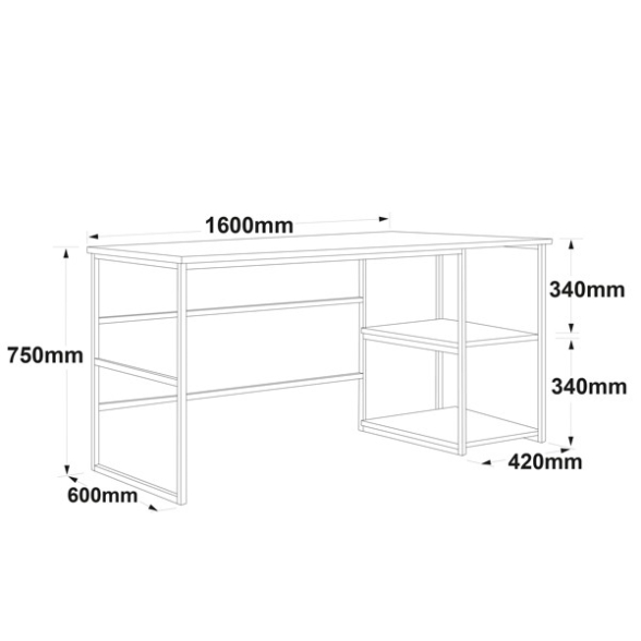 Scrivania Industrial Con Ripiani Laterali 160x60x75H Voyage DX