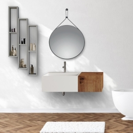 Composizione Bagno Sospesa 100 Cm Bianco E Rovere Oro Itaca
