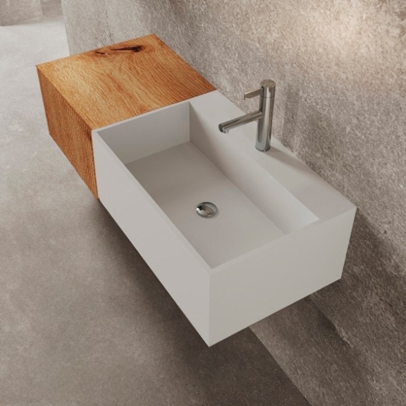 Composizione Bagno Sospesa 100 Cm Bianco E Rovere Oro Itaca