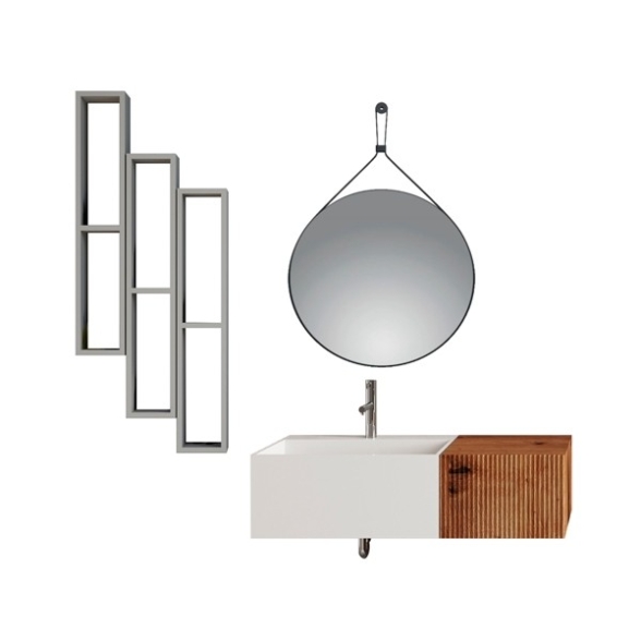 Composizione Bagno Sospesa 100 Cm Bianco E Rovere Oro Itaca