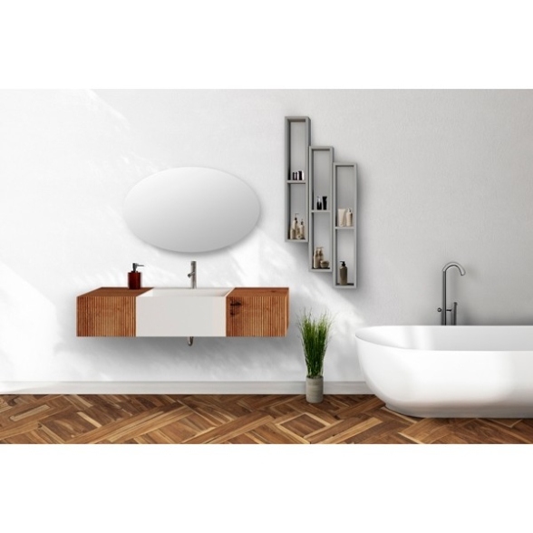 Composizione Bagno Sospesa 140 Cm Bianco E Rovere Oro Itaca