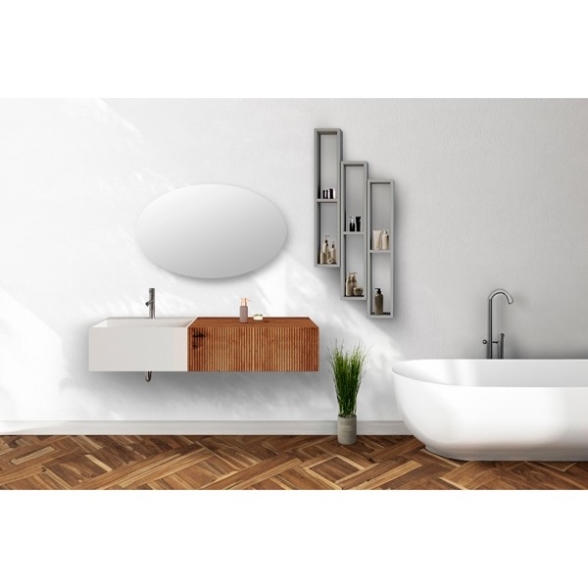 Composizione Bagno Sospesa 140 Cm Bianco E Rovere Oro Itaca