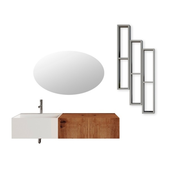 Composizione Bagno Sospesa 140 Cm Bianco E Rovere Oro Itaca